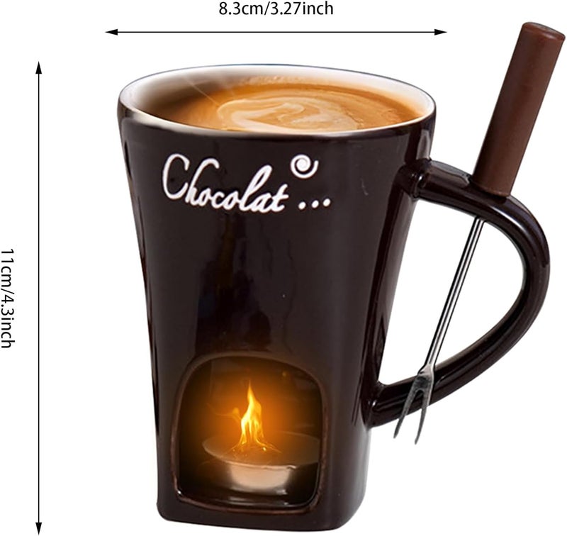 MFCMF Chocolate Fondue Mug Set with Fork – Ceramic Melting Cup for Chocolate, Cheese, Butter – Romantic Gift for Date Night, Birthday, Wedding (Coffee) - Image 2