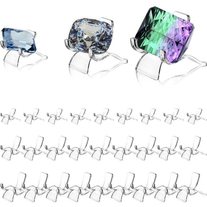 Lyellfe 30 Pieces Rock Display Stand Mini Acrylic Easel Stand in Assorted 3 Size Clear Plate Holder Display Stand for Coins Trading Cards CDs or Other Collections