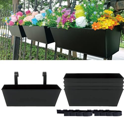 JFMAMJ 3 Pcs Large Hanging Flower Pots for Railing Or Fence 16 Inch Railing Planter Box for Any Balcony, Porch or Deck Countryside Style Window Planter Boxes Are Perfect to Herbs & Flowers for Garden (Black) - Image 1