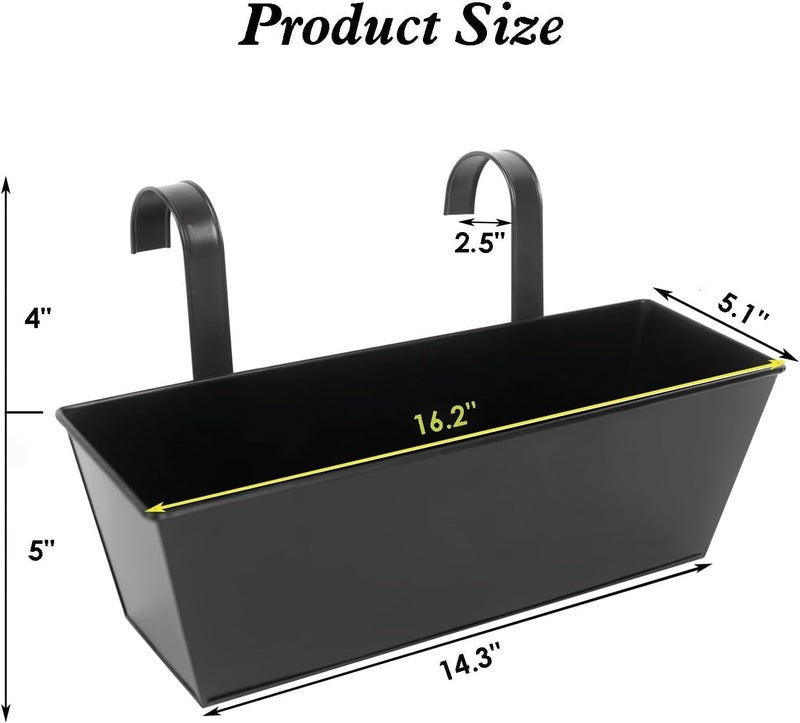 JFMAMJ 3 Pcs Large Hanging Flower Pots for Railing Or Fence 16 Inch Railing Planter Box for Any Balcony, Porch or Deck Countryside Style Window Planter Boxes Are Perfect to Herbs & Flowers for Garden (Black) - Image 3