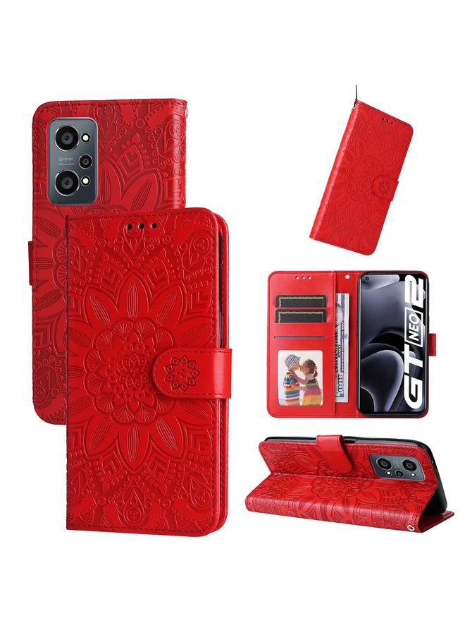 اس-توب جراب لهاتف OPPO Realme GT Neo2 مصنوع من الجلد المنقوش بنقشة عباد الشمس - Image 1