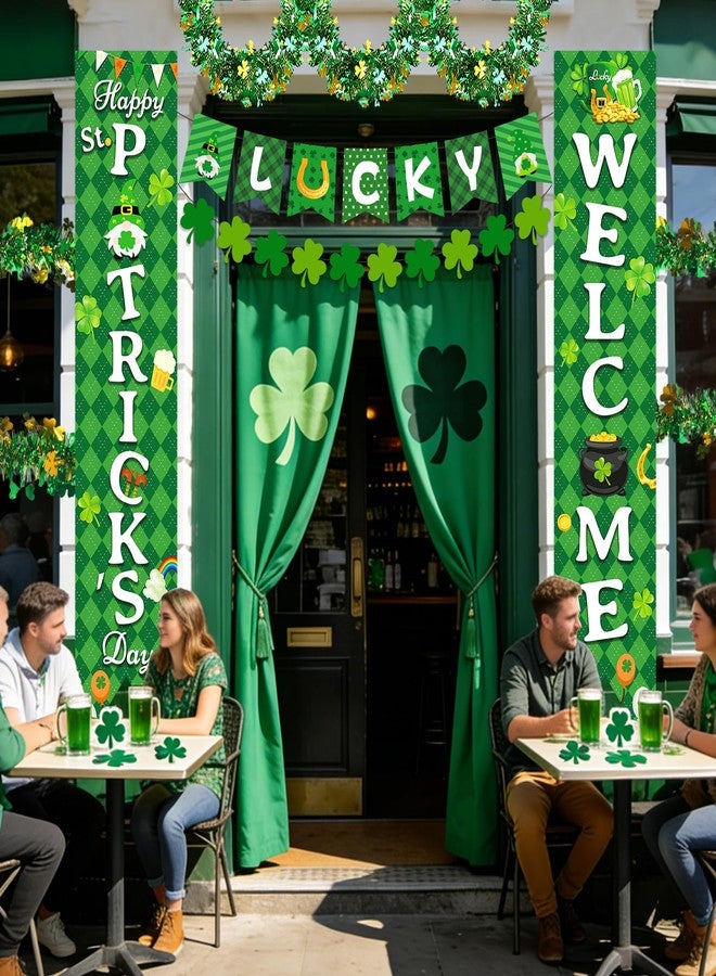 FINDRICH St Patricks Day Decorations Party Supplies Set - St Patty's Designed Lucky Banner & Welcome Porch Sign with Paper Fans Pompoms Garland, Indoor Outdoor Irish Shamrock Saint Patricks day Decor for Home - Image 2
