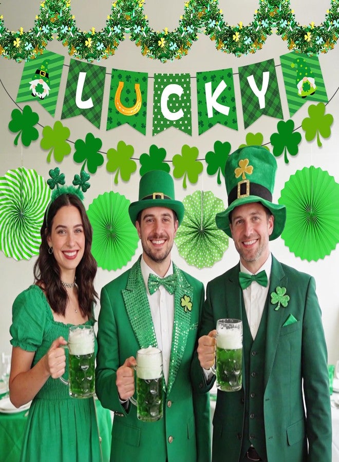 FINDRICH St Patricks Day Decorations Party Supplies Set - St Patty's Designed Lucky Banner & Welcome Porch Sign with Paper Fans Pompoms Garland, Indoor Outdoor Irish Shamrock Saint Patricks day Decor for Home - Image 4