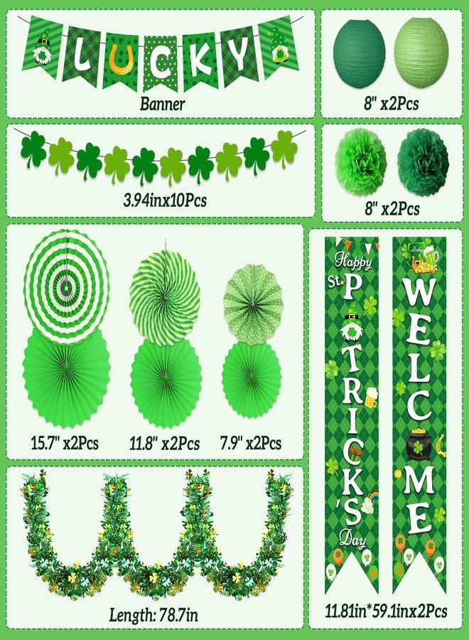 FINDRICH St Patricks Day Decorations Party Supplies Set - St Patty's Designed Lucky Banner & Welcome Porch Sign with Paper Fans Pompoms Garland, Indoor Outdoor Irish Shamrock Saint Patricks day Decor for Home - Image 3