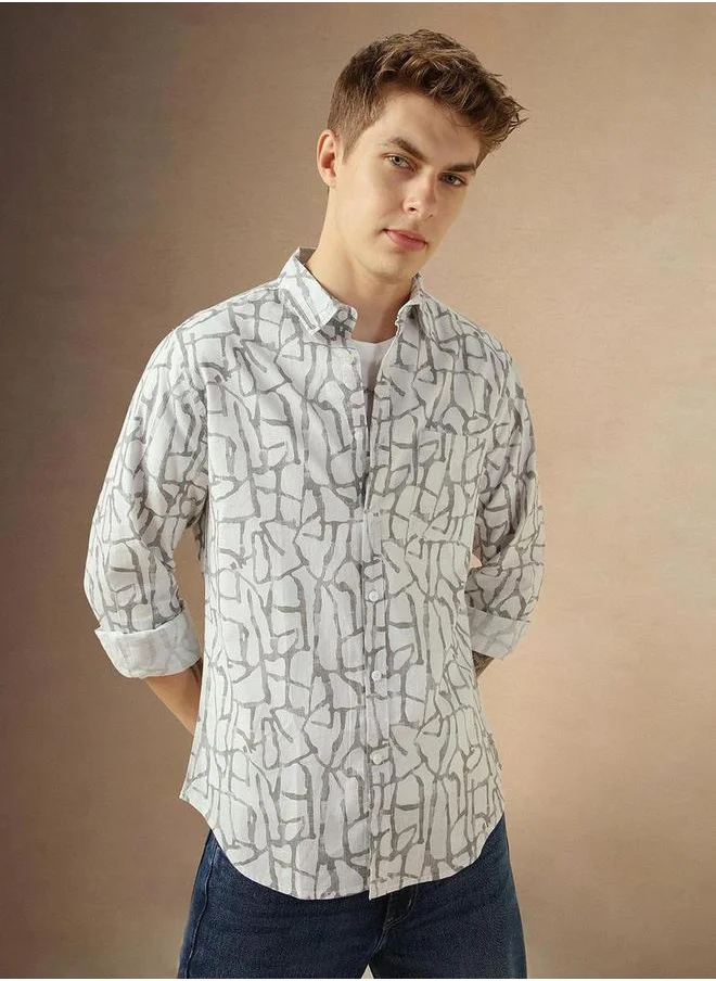 دينيس لينغو Abstract Print Button-Down Shirt by Styli
