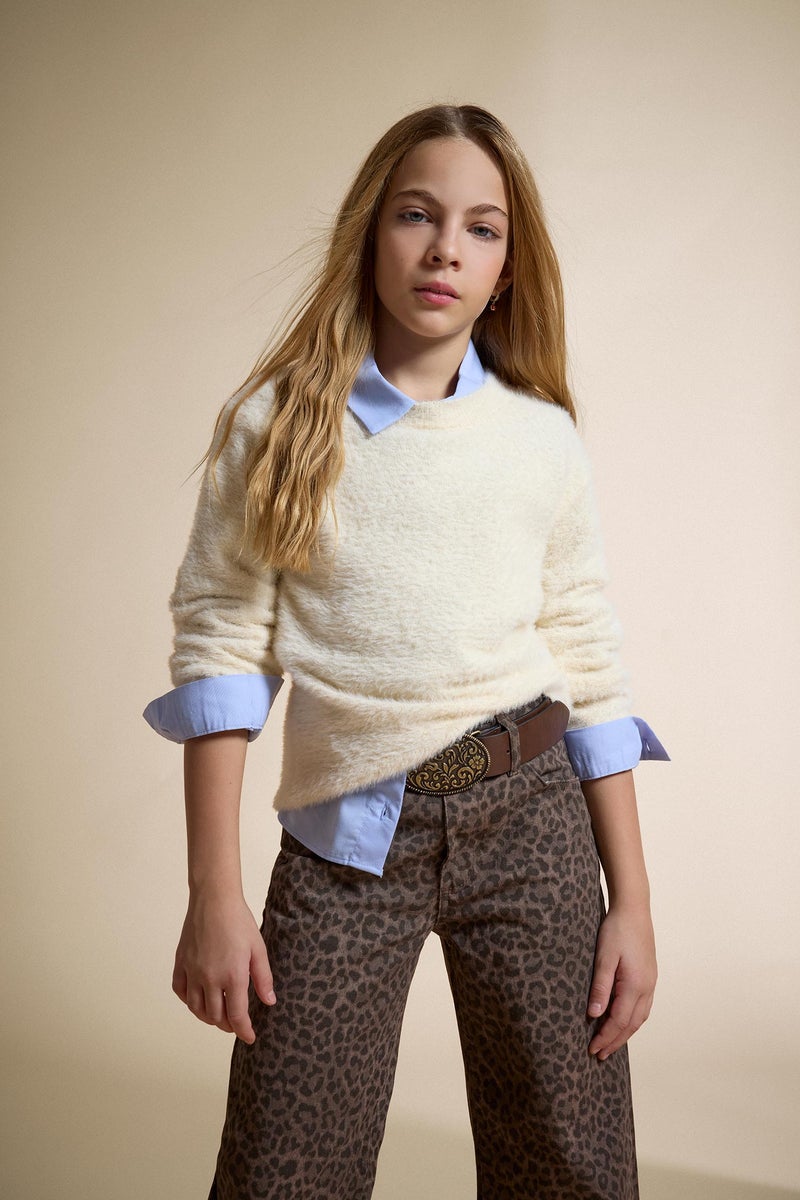 ديفاكتو بلوفر بناتي تريكو قصة عادية برقبة مستديرة - Image 1