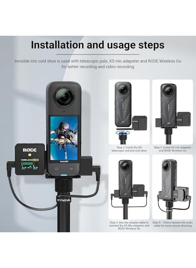CYNOVA Invisible Mic Cold Shoe for Insta360 X5, RØDE Wireless GO Microphone Holder(with 3.5mm Audio Cable), Insta 360 X5 Accessories - Image 5