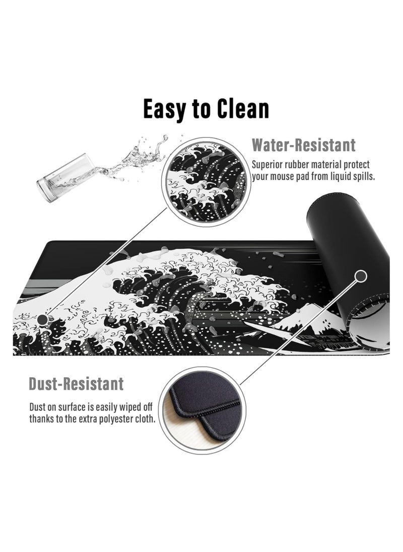 SKY-TOUCH - Large Gaming Mouse Pad with Stitched Edges | Extended XL Mousepad 80x30cm, Anti-Slip Base – Black Waves - Image 1