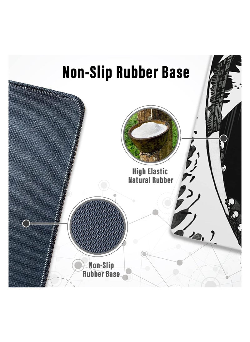SKY-TOUCH - Large Gaming Mouse Pad with Stitched Edges | Extended XL Mousepad 80x30cm, Anti-Slip Base – Black Waves - Image 1