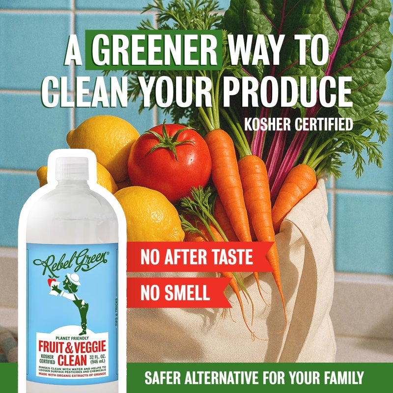Rebel Green Fruit & Veggie Clean - Plant-Based Produce Cleaner - Natural Fruit and Vegetable Wash with No Aftertaste - Chemical & Wax Removal - Made with Organic Extracts of Citrus - Gallon - Image 4