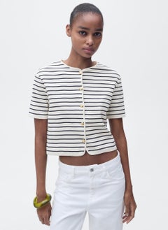 MANGO Casual Short Sleeve Striped Cardigan  - Image 1