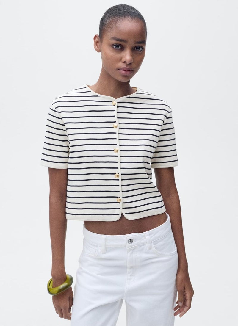 MANGO Casual Short Sleeve Striped Cardigan  - Image 1