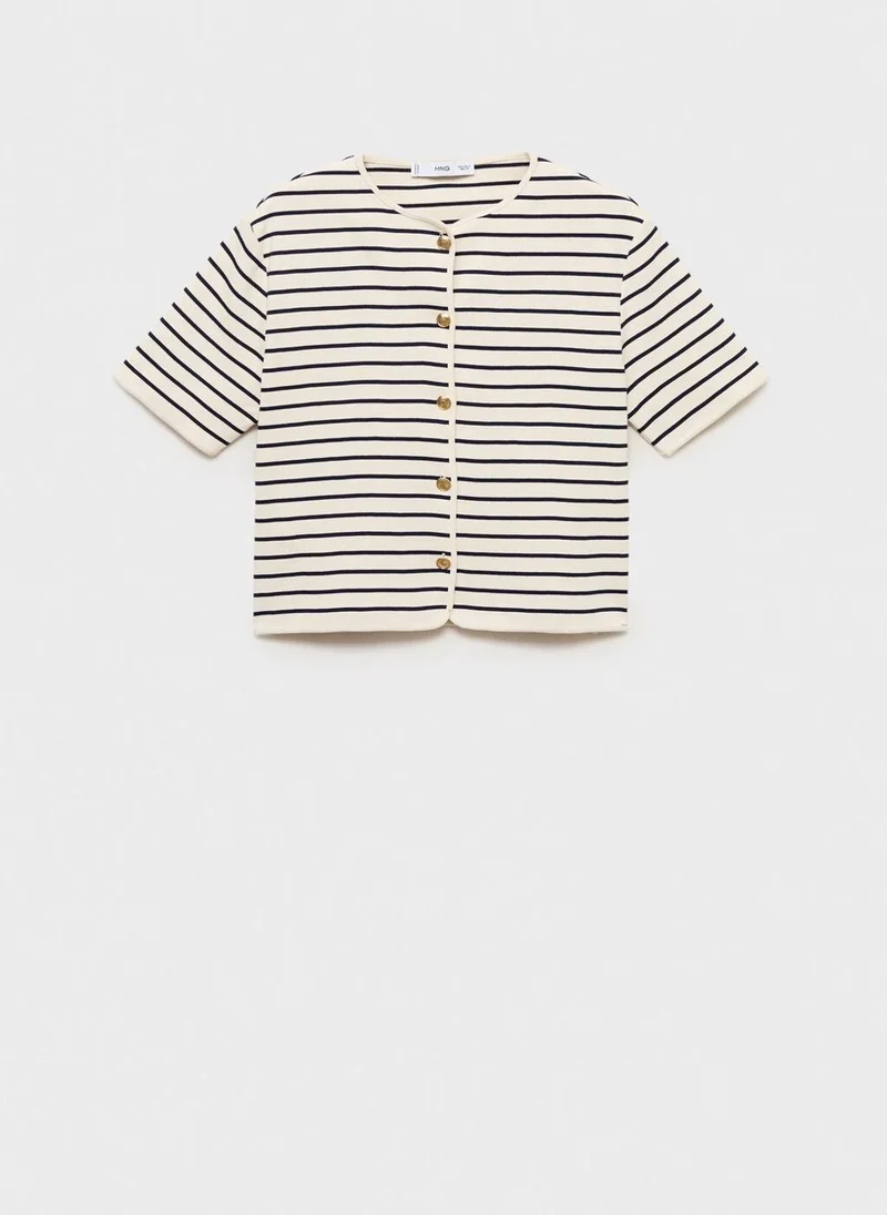 مانجو Casual Short Sleeve Striped Cardigan