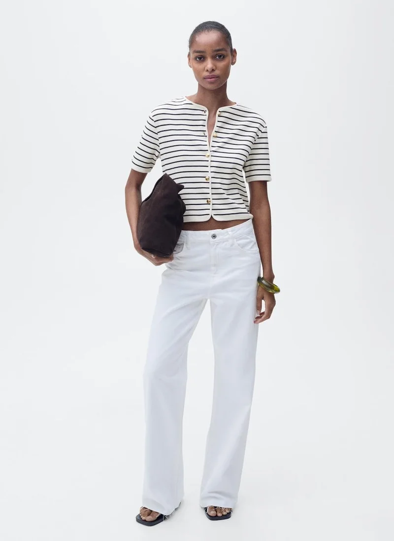 مانجو Casual Short Sleeve Striped Cardigan