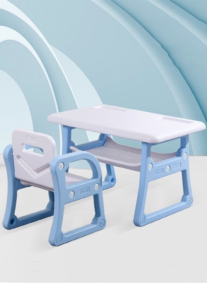 Children's Table and Chair Set, Ergonomic Toddler Table and Chair, Children's Activity Desk with Storage Space, Study Table and Chair for Children to Draw, Write, Read, Play, etc(Ages 1-7,Blue) - Image 1