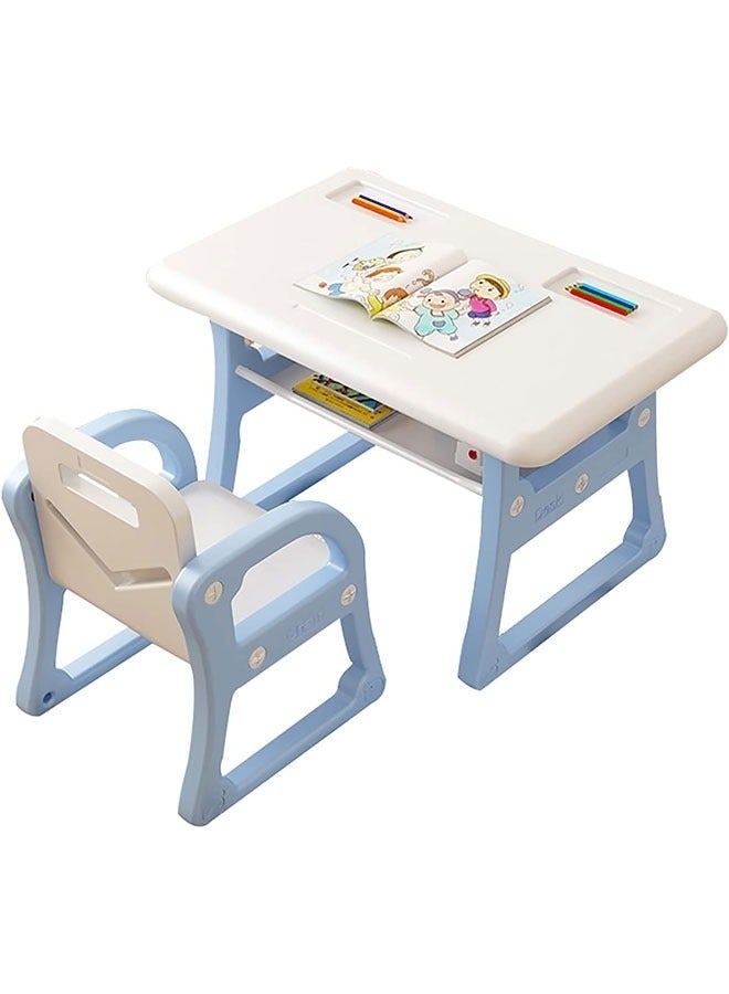 Children's Table and Chair Set, Ergonomic Toddler Table and Chair, Children's Activity Desk with Storage Space, Study Table and Chair for Children to Draw, Write, Read, Play, etc(Ages 1-7,Blue) - Image 2