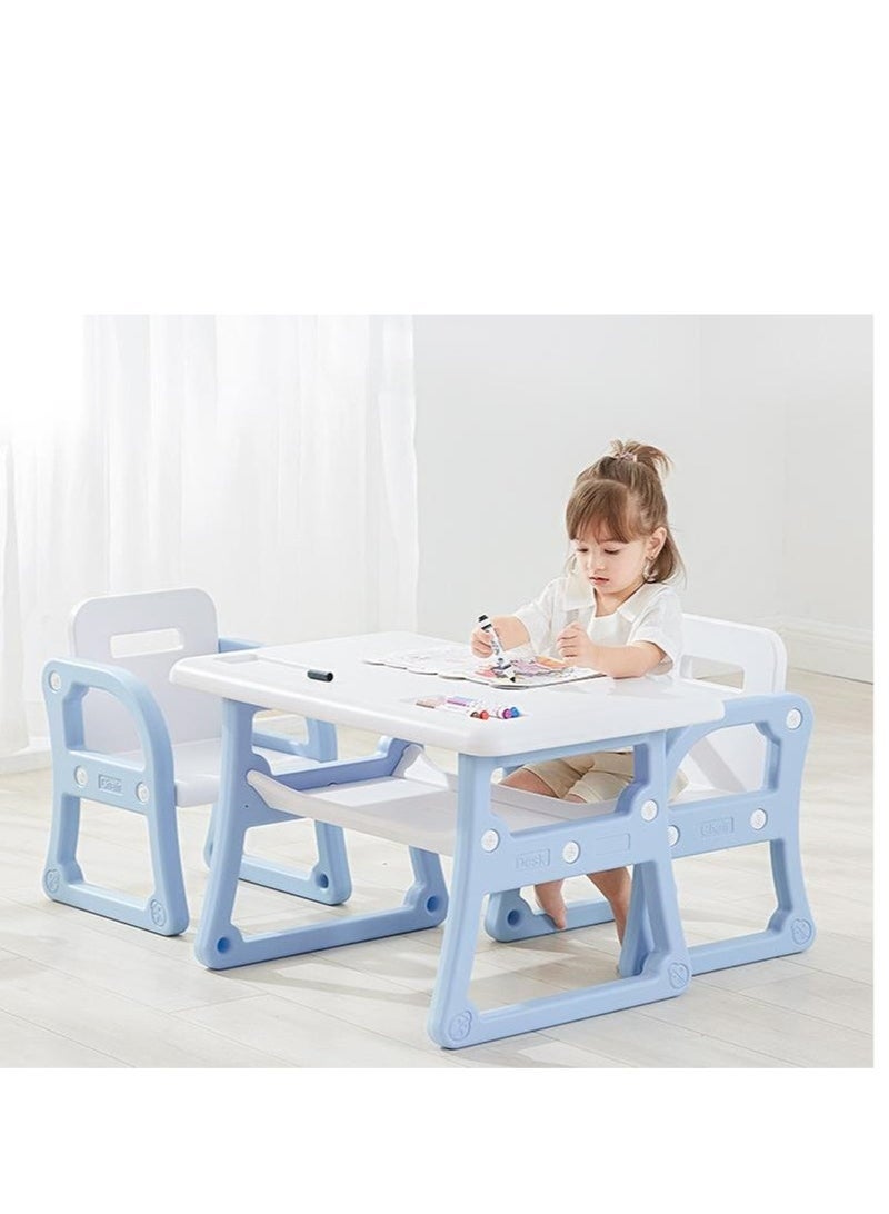 Children's Table and Chair Set, Ergonomic Toddler Table and Chair, Children's Activity Desk with Storage Space, Study Table and Chair for Children to Draw, Write, Read, Play, etc(Ages 1-7,Blue) - Image 3