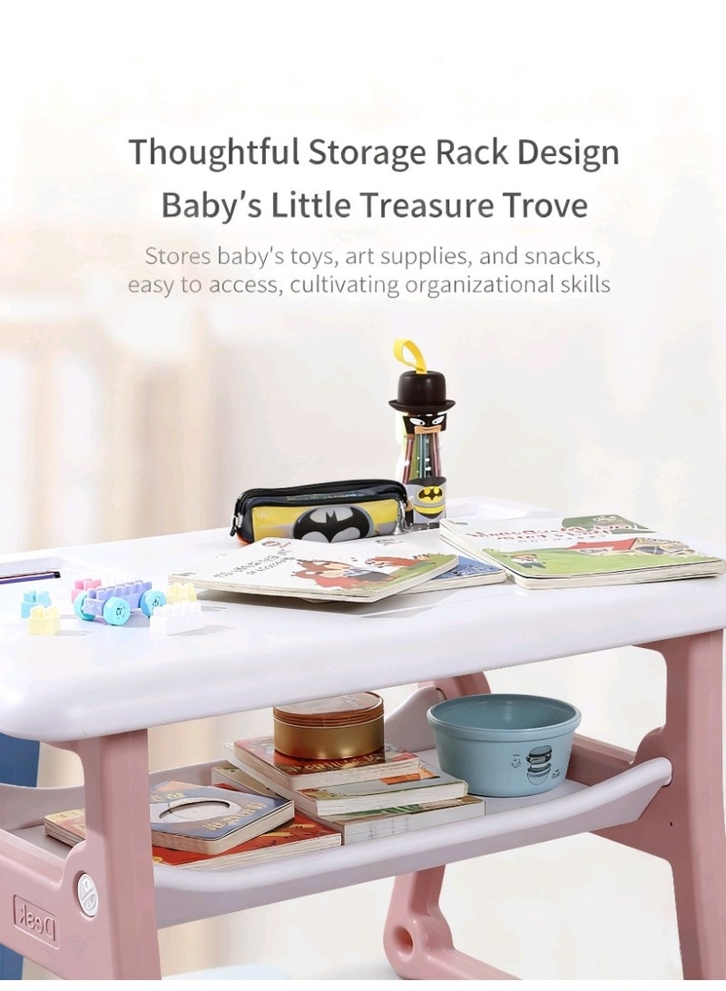 Children's Table and Chair Set, Ergonomic Toddler Table and Chair, Children's Activity Desk with Storage Space, Study Table and Chair for Children to Draw, Write, Read, Play, etc(Ages 1-7,Blue) - Image 4