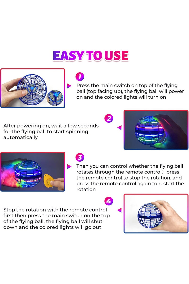 Flying Spinning Ball with LED Lights - Hand Controlled Hovering Toy for Kids and Adults, 360 Degree Rotating Drone Flying Ball - Image 3