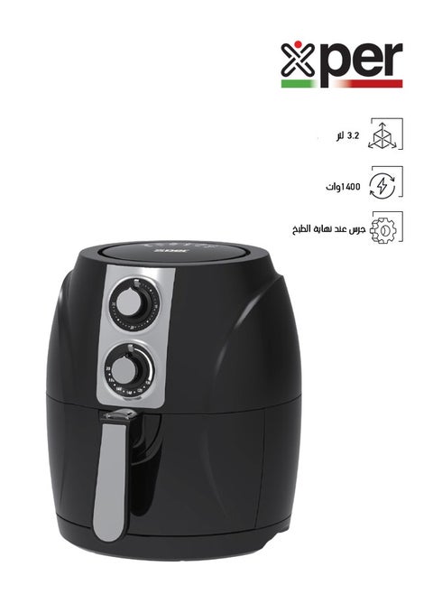 قلاية بدون زيت - 3.2 لتر - 1400 وات - أسود - XPAF-901B