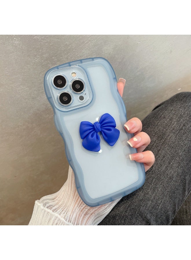 NIBEMINENT Wave Edged Bow Protective TPU Case Cover For iPhone 16 Pro Max, Far Peak Blue