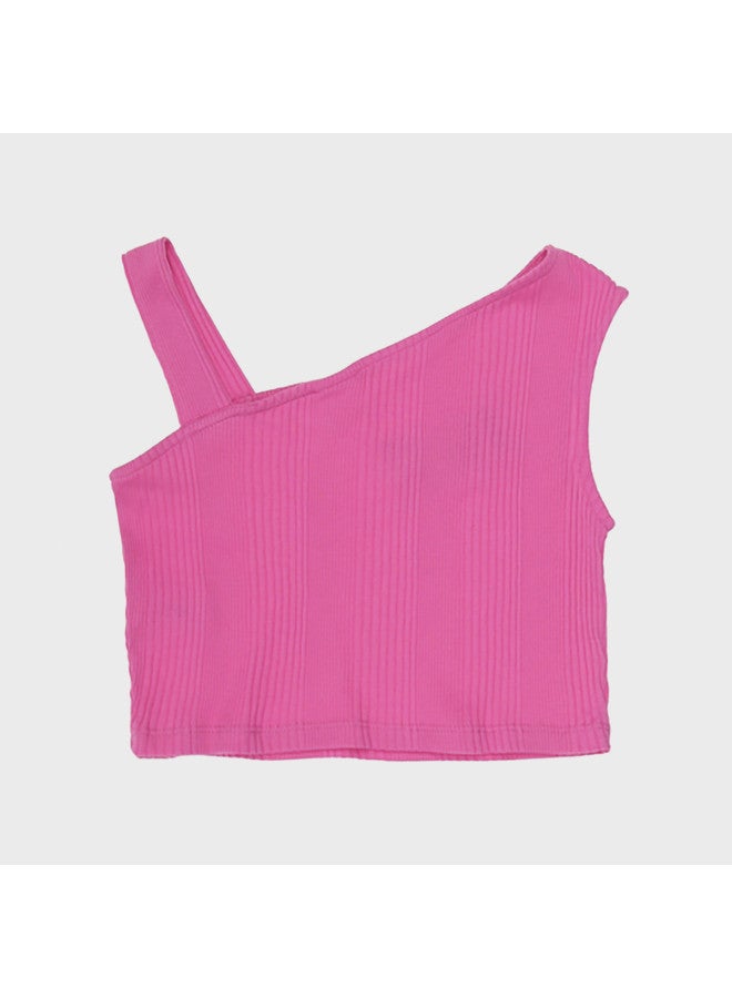 Zara Kids' Asymmetric Single Shoulder Strap Ribbed Tank Top - Sunny & Vibrant Euro-american Casual Style - Image 3
