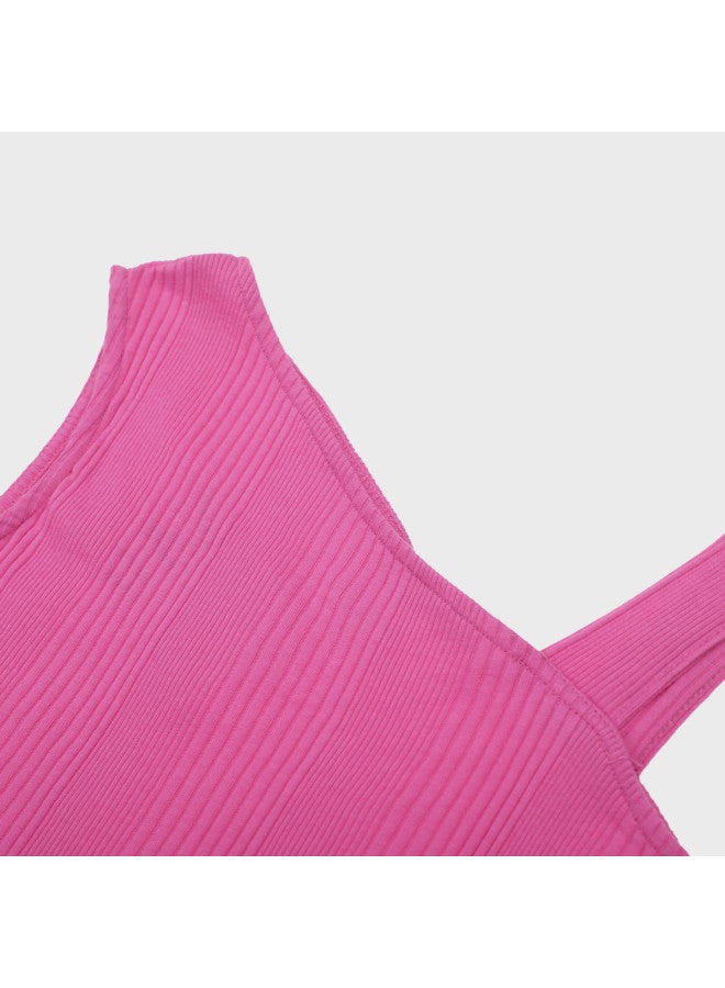 Zara Kids' Asymmetric Single Shoulder Strap Ribbed Tank Top - Sunny & Vibrant Euro-american Casual Style - Image 4