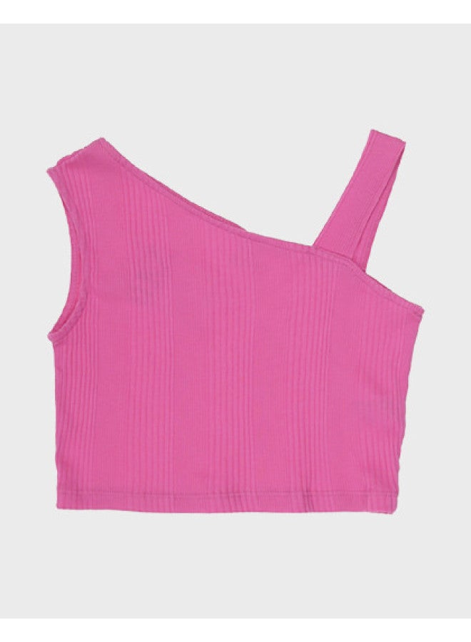Zara Kids' Asymmetric Single Shoulder Strap Ribbed Tank Top - Sunny & Vibrant Euro-american Casual Style - Image 1