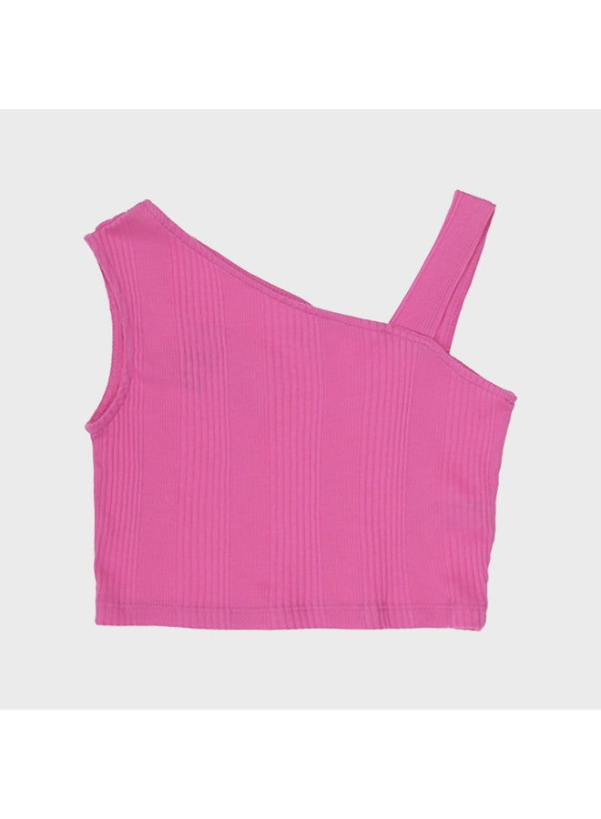 Zara Kids' Asymmetric Single Shoulder Strap Ribbed Tank Top - Sunny & Vibrant Euro-american Casual Style - Image 2