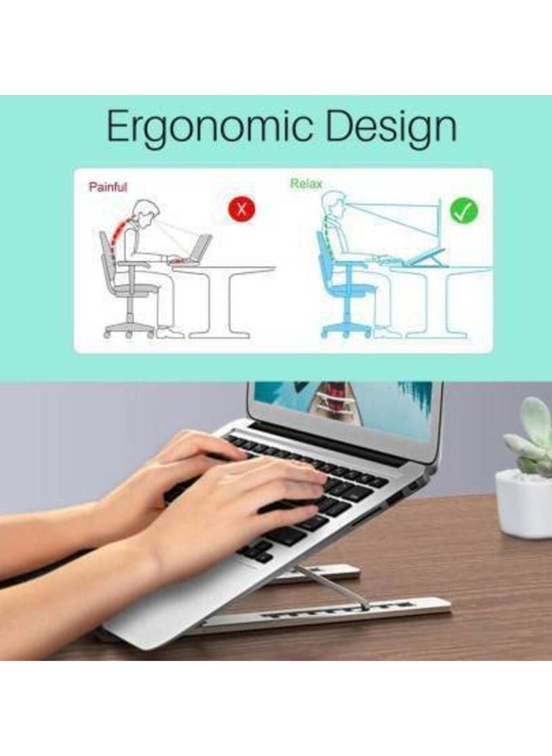 Laptop Stand with 7 Adjustable Levels – Ergonomic Design, Multifunctional for All Laptops, Silver – Sturdy, Foldable, Portable & Heat Dissipation, Perfect for Desk & Office Use