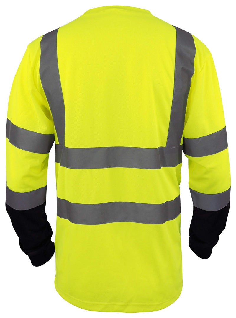 L&M Hi Vis Class 3 T Shirt Reflective Safety Lime Orange Short Long Sleeve HIGH Visibility, Black Bottom (Lime_L, 3X-Large) - Image 2