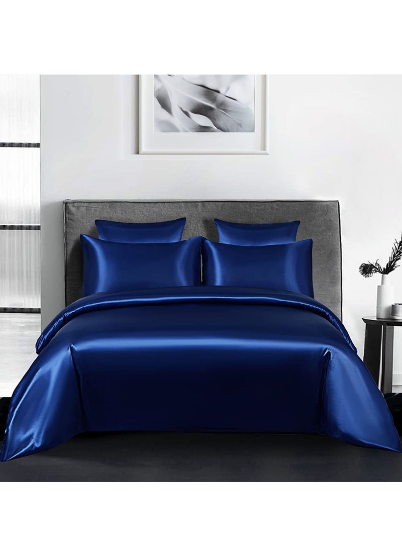 Arabest - 4 Piece Duvet Cover Sets King size  Full Bedding Set 1 quilt cover(220*240) 1 fitted bedsheet (200*200+30)  2 Pillow Cases (50*75) Silky blue - Image 1
