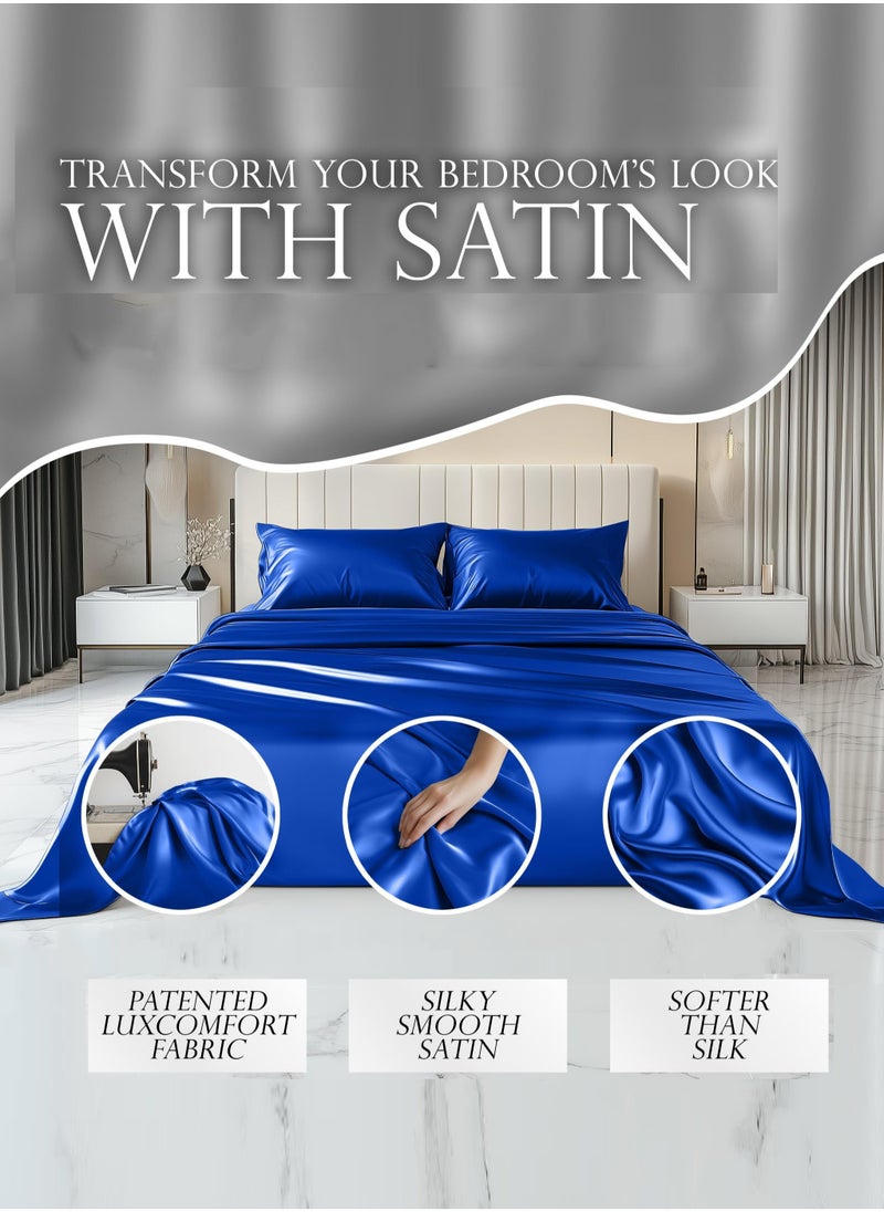 Arabest - 4 Piece Duvet Cover Sets King size  Full Bedding Set 1 quilt cover(220*240) 1 fitted bedsheet (200*200+30)  2 Pillow Cases (50*75) Silky blue - Image 1