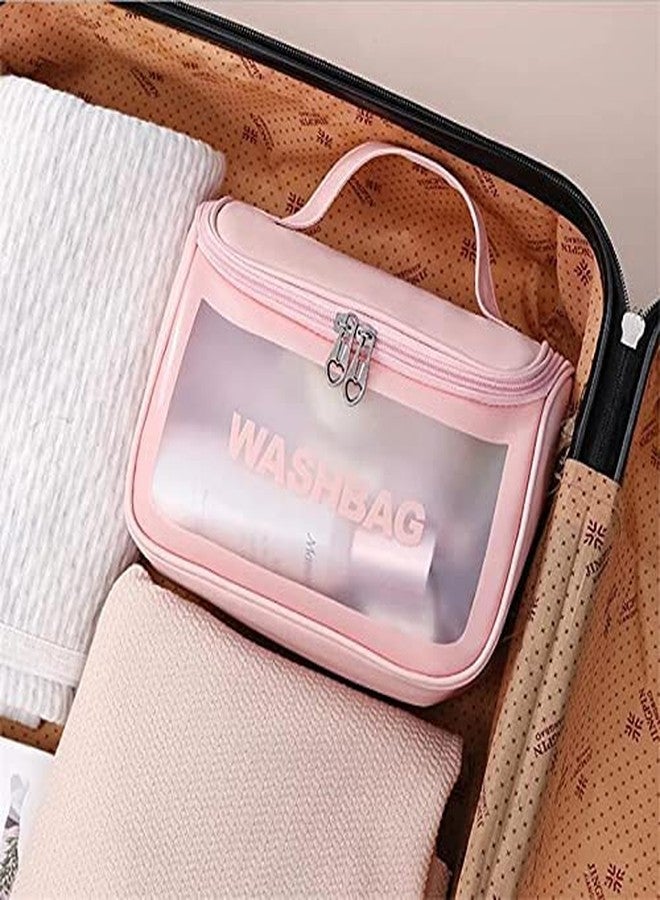 AAGNA Multipurpose Clear Toiletry Bag, Makeup Pouch Cosmetic Bag, Transparent Travel Storage Carry Pouch, Toiletries Bag and Cosmetics Organizer for Women and Men (Pink) - Image 3