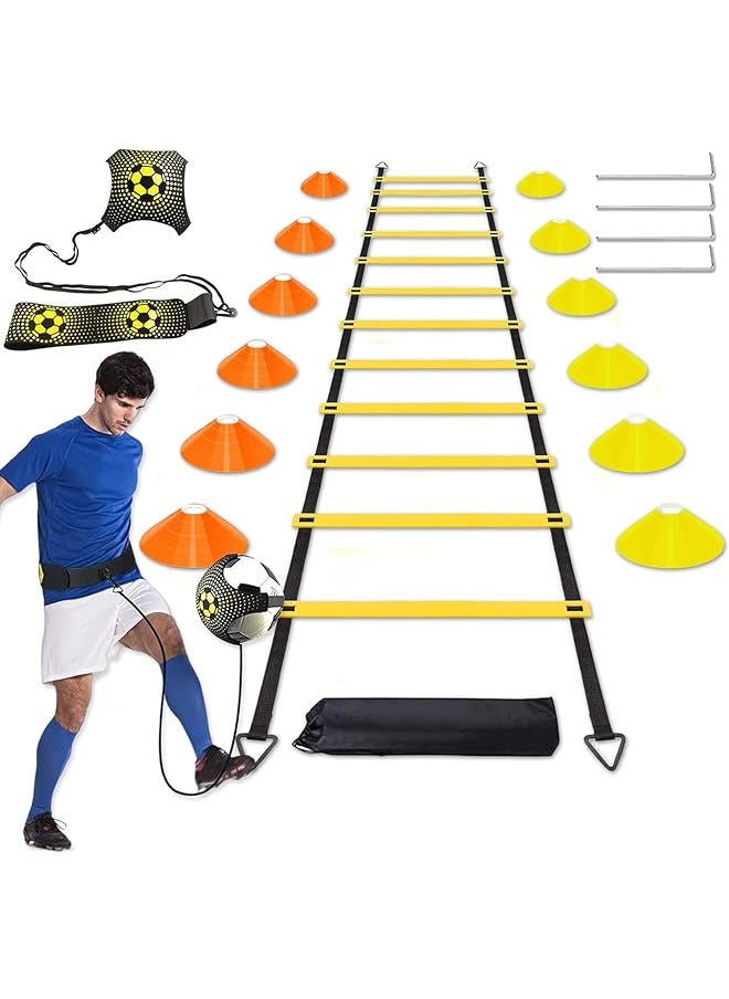 PROMASS Football Speed Agility Training Set Agility Ladder 12 Sports Cones And Football Kick Trainer Football Training Equipment Footwork Drills For Kids And Adults  - Image 1