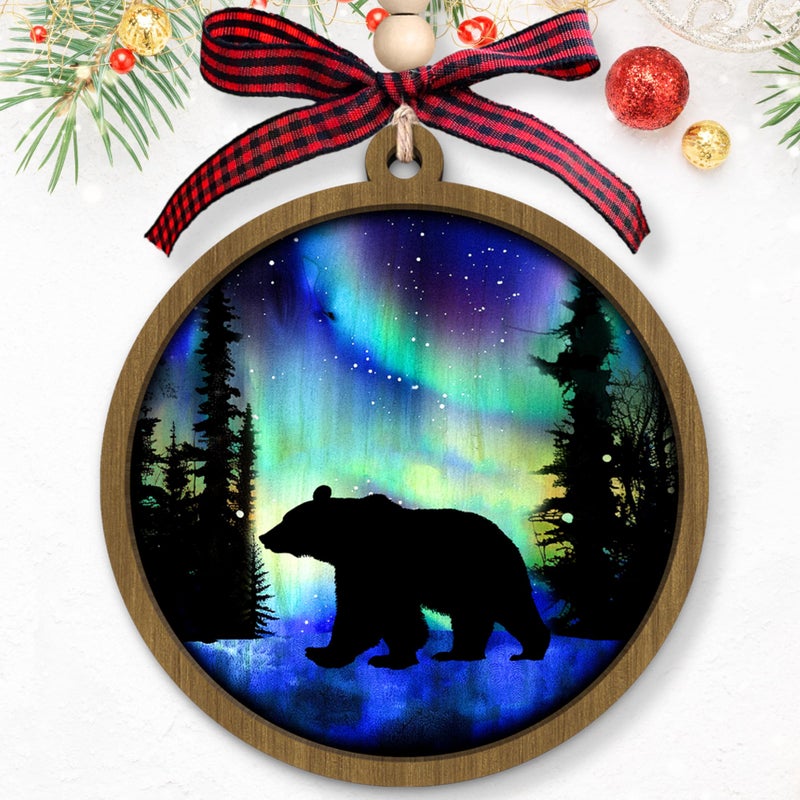 HUNIGIFT Bear Ornament - Bear Christmas Ornaments  Bear Ornaments for Christmas Tree - Gifts for Bear Lovers  Bear Lovers Gifts - Bear Gifts for Women  Men - Bear Christmas Ornament 2024 - Wood Ornament 2024 - Image 1