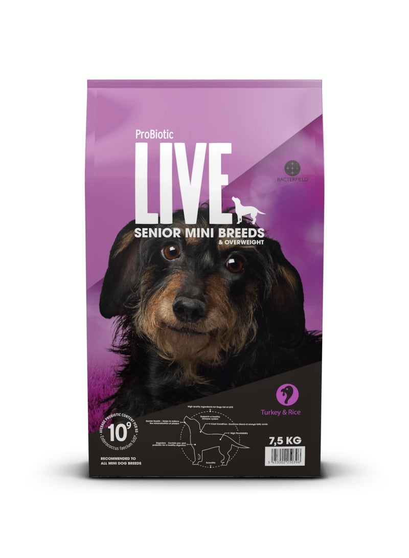 بروبيوتيك لايف طعام جاف للكلاب صغيرة السلالة المسنّة و السمنة بالديك الرومي و الأرز - Image 1