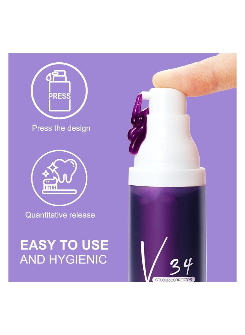KASTWAVE Tooth Whitening Toothpaste, V34 Colour Correction Toothpaste, Purple Toothpaste, Teeth Whitening Fresh Breath, Sensitive Teeth Toothpastes Stain Removal for Yellow Teeth, 1Pack - Image 4