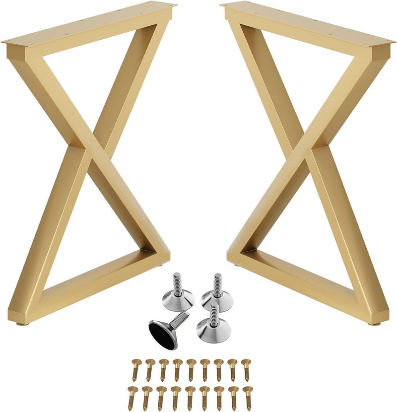 Ventuos Industrial Metal Table Legs H28 x W24 Heavy Duty Modern Furniture Legs for DIY Use Set of 2 Desk Legs Multiple Uses for Dinning TableCoffee TableKitchen TableTriangleShapeGold - Image 1