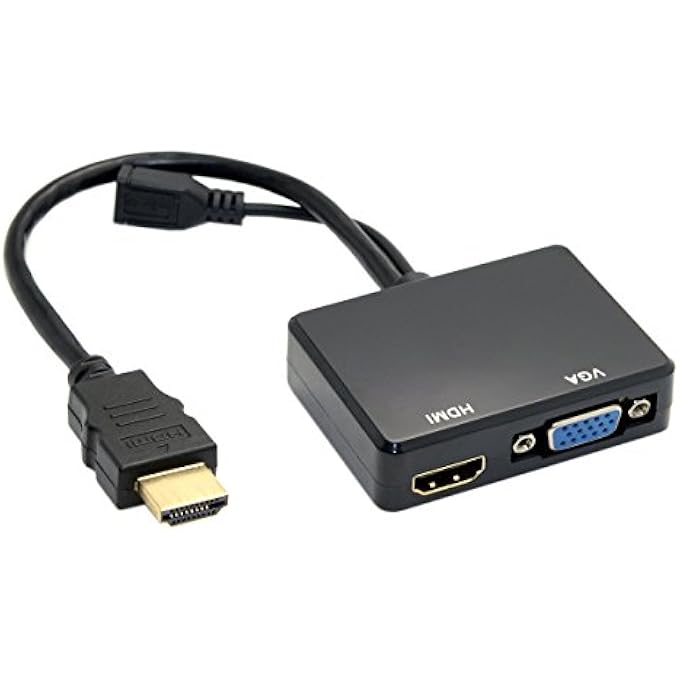 rayihni HD-213 HDMI TO VGA AND HDMI FEMALE SPLITTER WITH AUDIO VIDEO CABLE CONVERTER ADAPTER FOR HDTV PC MONITOR - Image 1