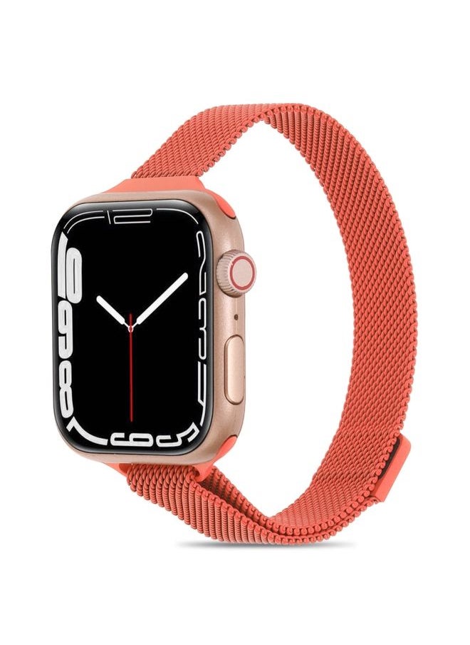 Generic - Replacement Strap Milanese Small Waist Watch Band For Apple Watch Ultra 49mm&Watch Ultra 2 49mm / Series 9&8&7 45mm / SE 3&SE 2&6&SE&5&4 44mm / 3&2&1 42mm Orange - Image 1