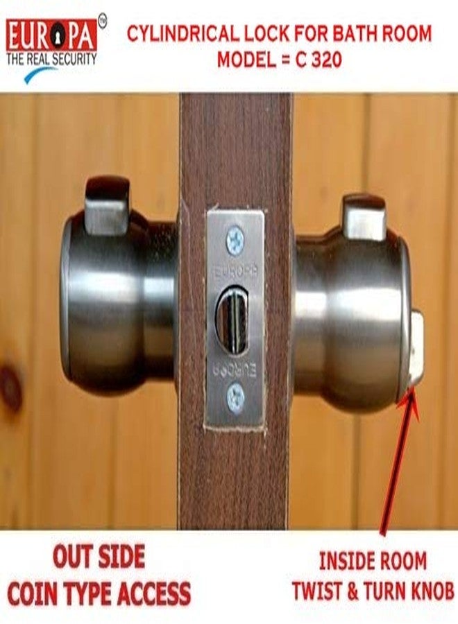 Europa Feather Touch Press Button Cylindrical Lock | Stainless Steel Bathroom Door Lock | Keyless Inside Operation | Durable Silver Finish | Smooth Push Button Mechanism - Image 3