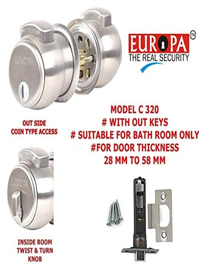 Europa Feather Touch Press Button Cylindrical Lock | Stainless Steel Bathroom Door Lock | Keyless Inside Operation | Durable Silver Finish | Smooth Push Button Mechanism - Image 2