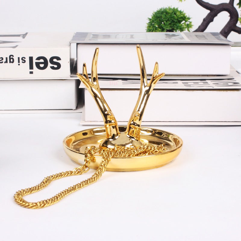 Nordic Electroplated Gold Ceramic Crafts Gift Jewelry Disc Ring Watch Home Storage Plate Gold Deer Animal Ornaments - Image 4