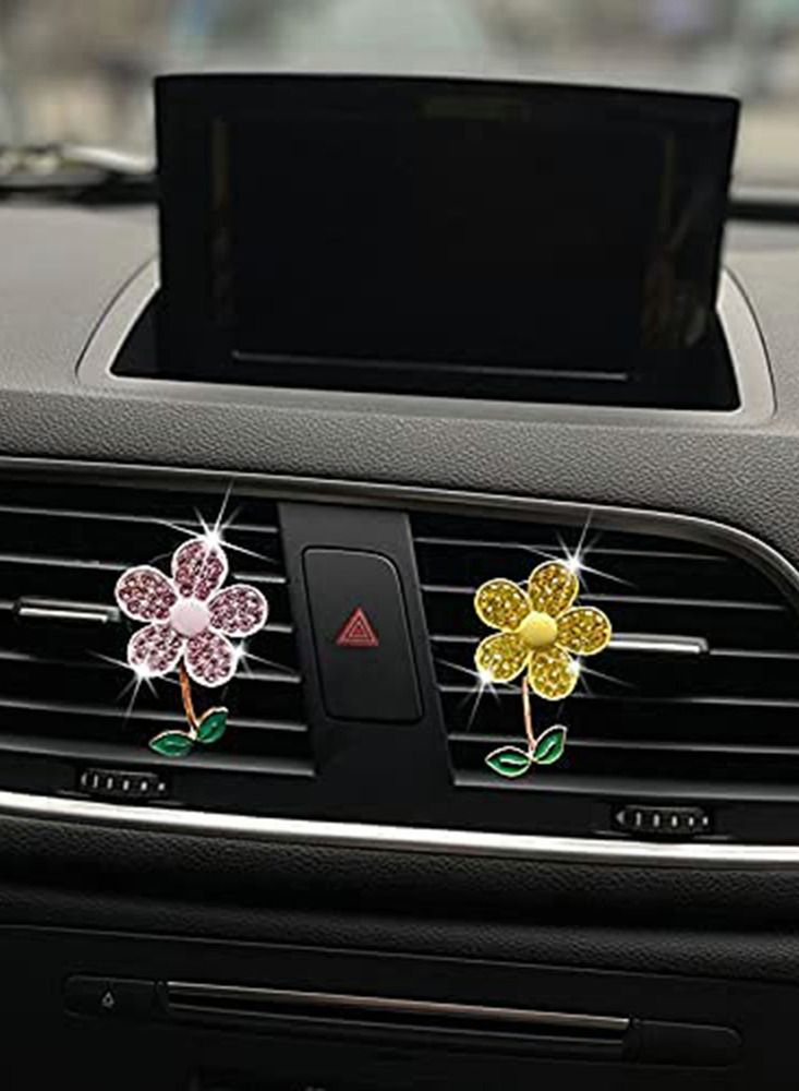 KASTWAVE Sun Flower Gold Yellow Pink Flower Car Air Fresher Car Aromatherapy Clip Sparkling Cute Flower Car Vent Decoration - Image 5