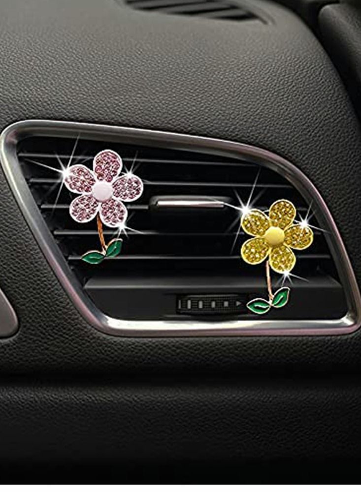 KASTWAVE Sun Flower Gold Yellow Pink Flower Car Air Fresher Car Aromatherapy Clip Sparkling Cute Flower Car Vent Decoration - Image 4