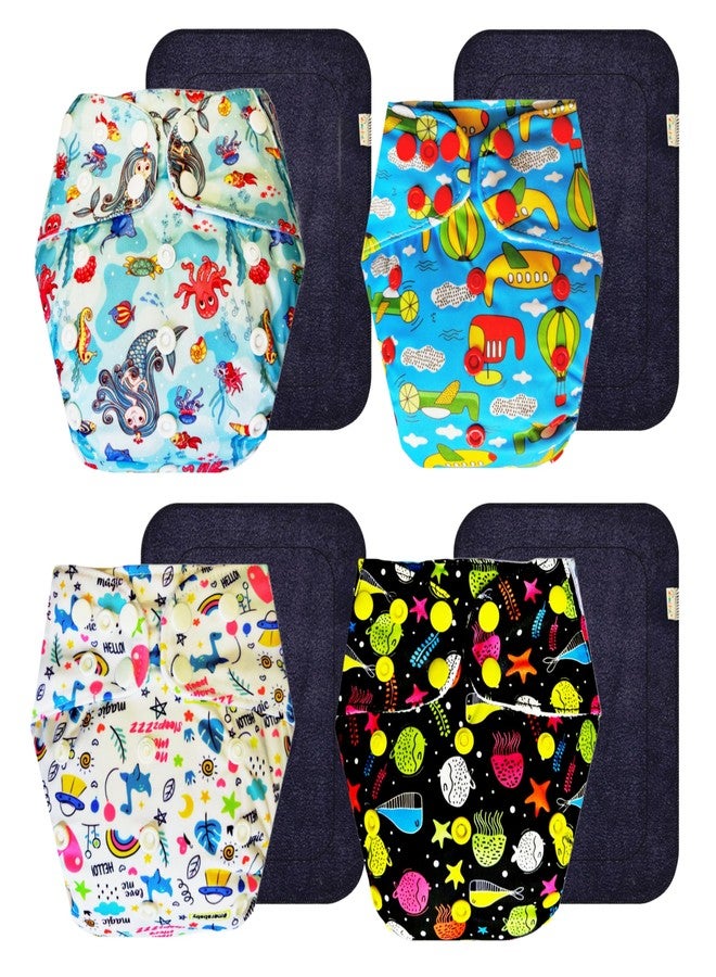 Dumbledo Premium Cloth Diaper with Black Insert (Pack of 4) | Hypoallergenic | 6-Layer Absorbent Pad | Quick Dry | All-Day Wear | 3 Months - 3 Years | Unisex Baby - Image 1