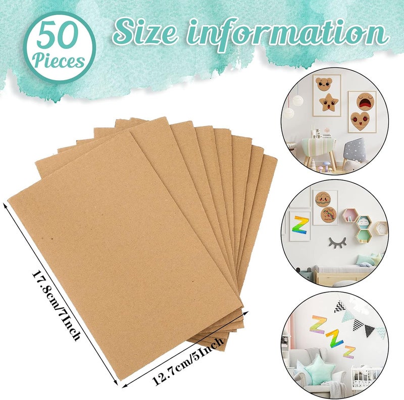 Zonon 50 Pack Brown Corrugated Cardboard Sheets (5 x 7 Inch) - Flat Inserts, Squares, Separators for Art Projects, DIY Crafts Supplies - Image 2