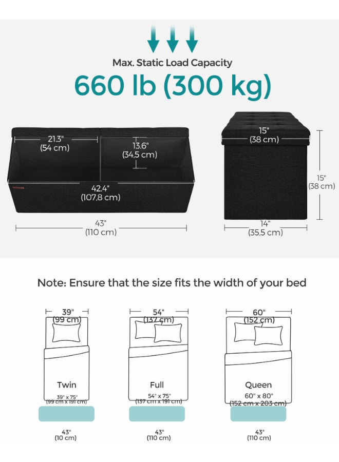 SONGMICS Stool with Storage Space,Folding Bench, 38 x 110 x 38 cm Footstool, Storage Box, Maximum Load 300 kg, for Living Room, Bedroom, Hallway, Ink Black - Image 5