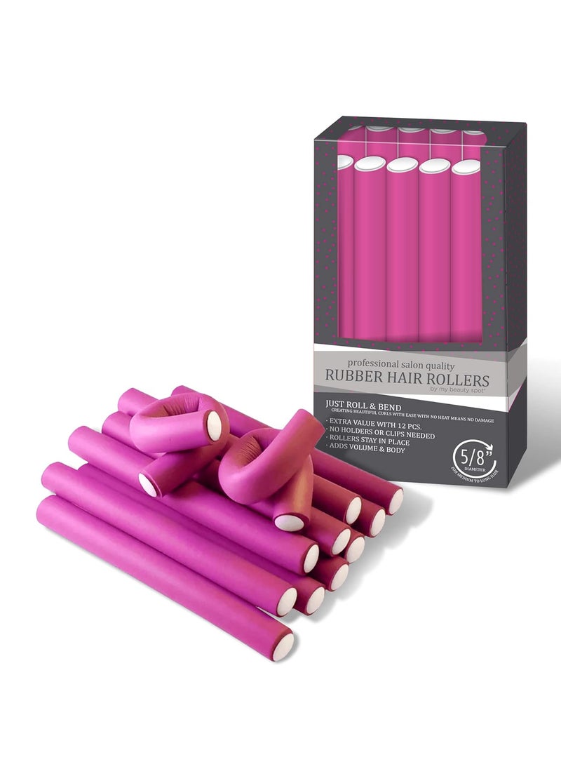 My Beauty Spot - My Beauty Spot Flexi Rods Foam Hair Rollers 58 Professional Salon Quality 12 Pcs Rubber Hair Rollers for Long Medium and Short Hair Pink - Image 1